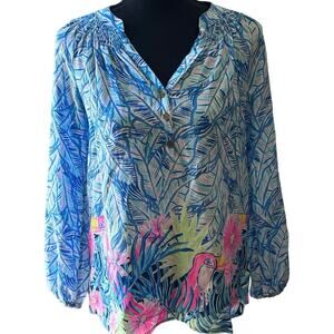 New Lilly Pulitzer Elsa SILK Top, XXS Let’s Mango Tropical Print  OVERSIZED